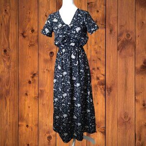 Ace Fashion Women's Small Black Floral Lightweight Maxi Dress Short Sleeve